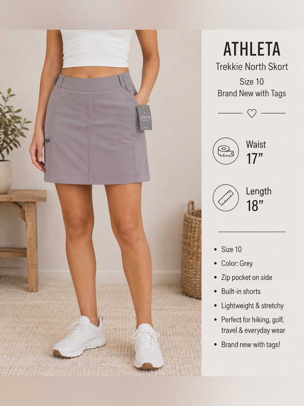 Athleta Grey Trekkie Mini Skort